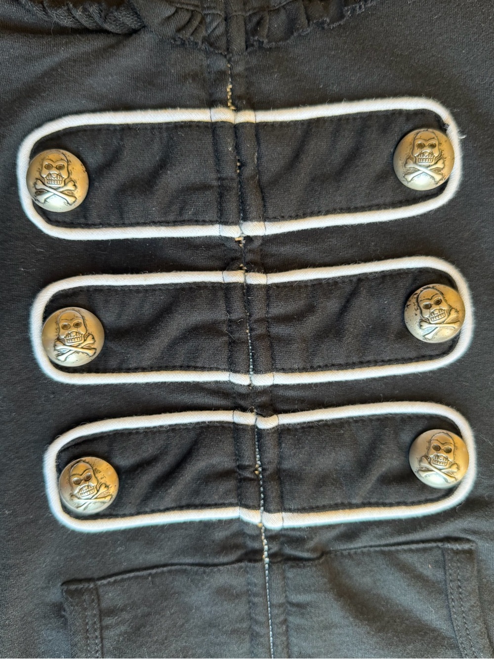 Sweet Love Black Short-Sleeve Hooded Zip Top with Decorative Skull Buttons - Picture 5 of 7
